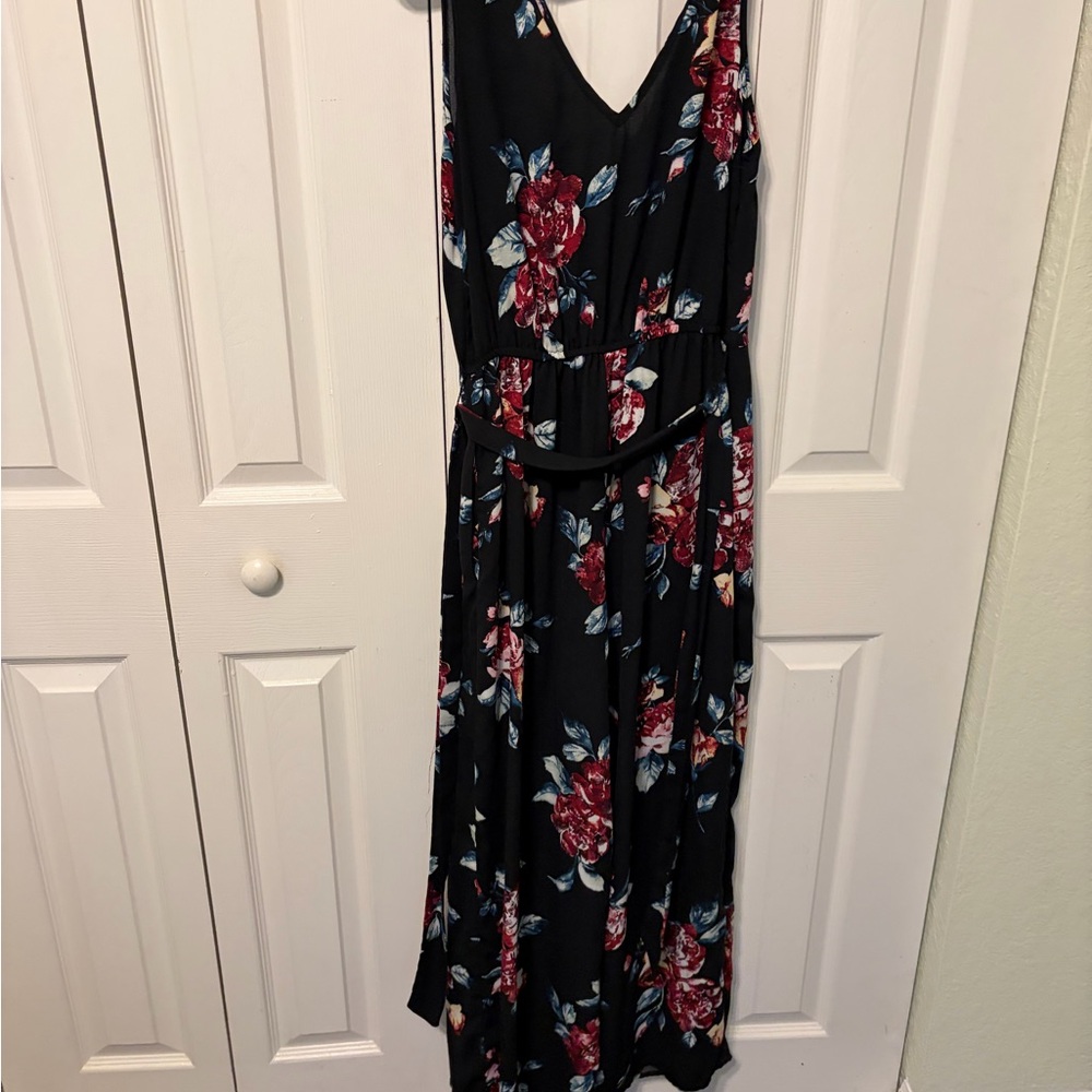 Xhilaration Black Maxi Dress with Red Floral Print